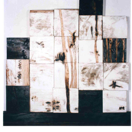 Madera impresa con fuego y caseina 230x210 cm